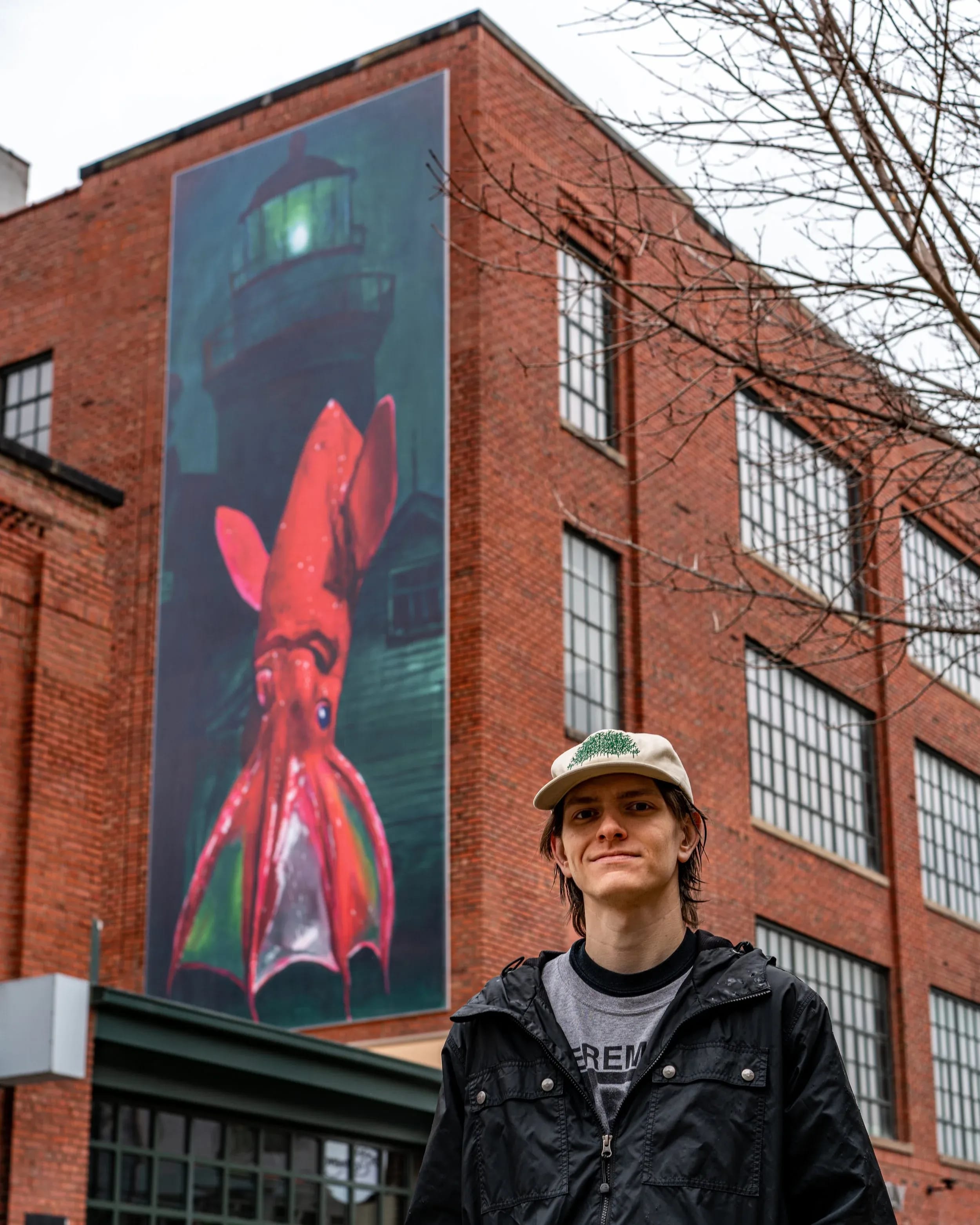 Nolan with his mural.